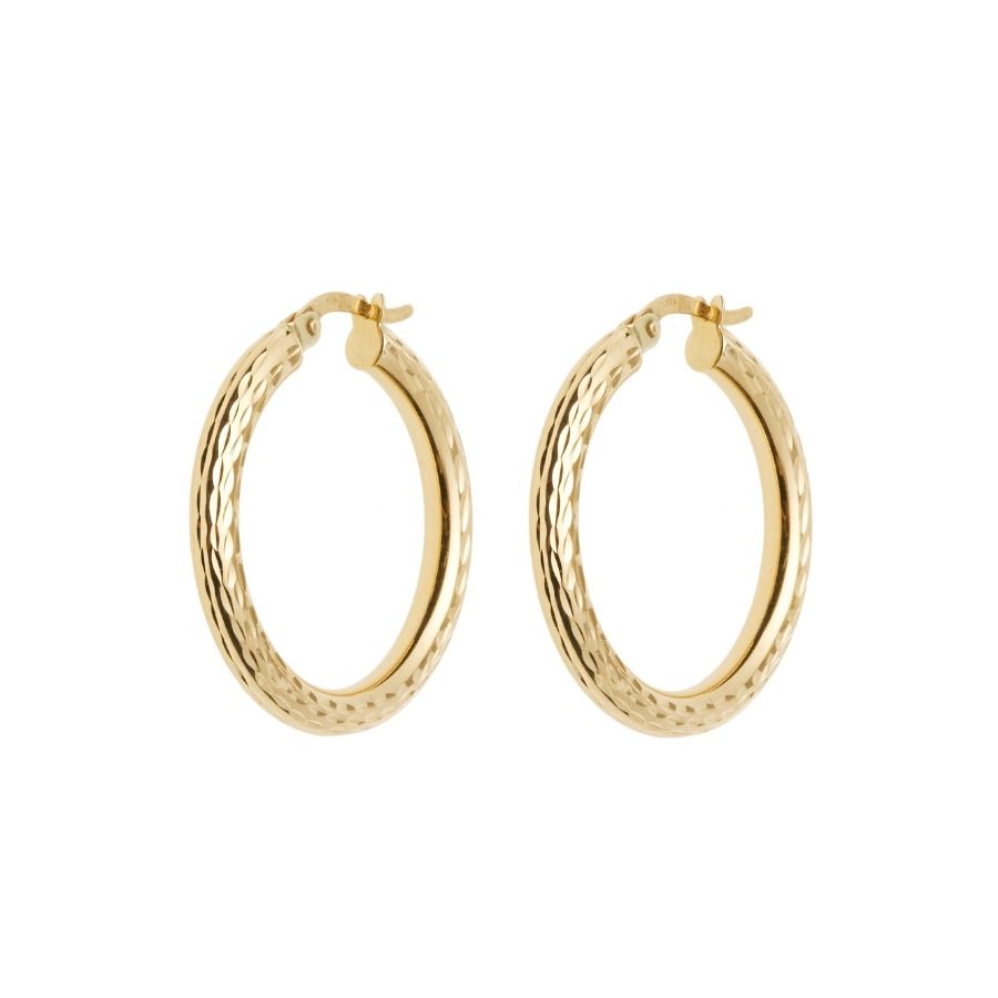 Lightweight Gold Round Hoop Earrings 14ct gold - 25mm faceted